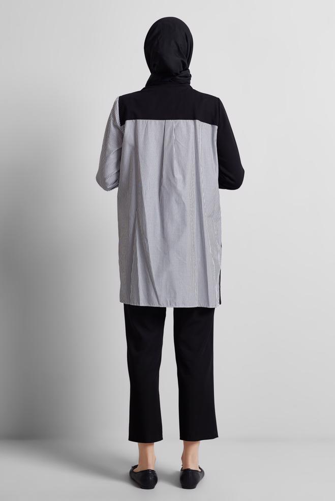 Hijab-Kleidung SCHWARZ GESTREIFTE TRAININGSTUNIKA 44749 - ALVİNA