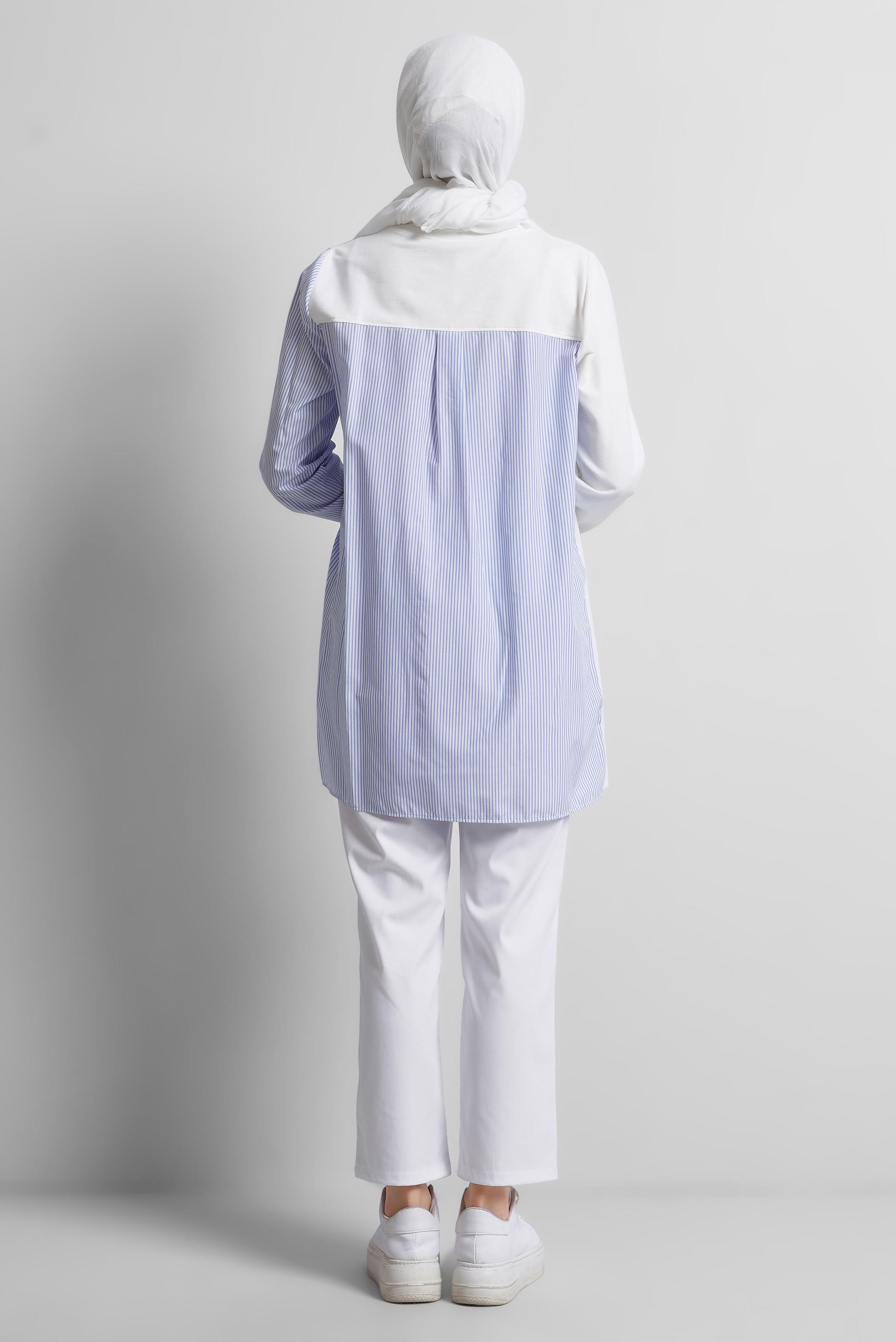 Tesettür giyim BEYAZ ÇİZGİLİ EŞOFMAN TUNİK 44749