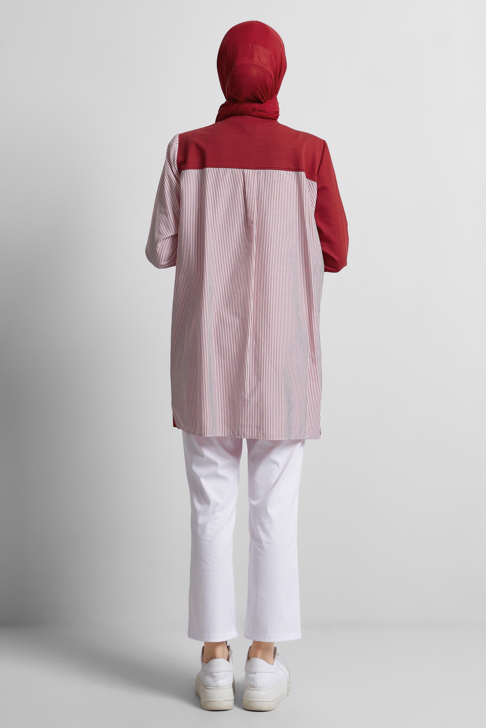 Tesettür giyim KIRMIZI ÇİZGİLİ EŞOFMAN TUNİK 44749