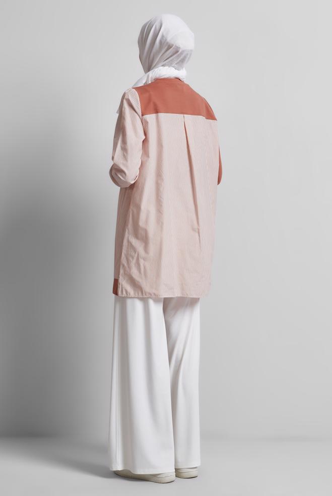 Hijab-Kleidung ORANGE GESTREIFTE TRAININGSTUNIKA 44749 - ALVİNA