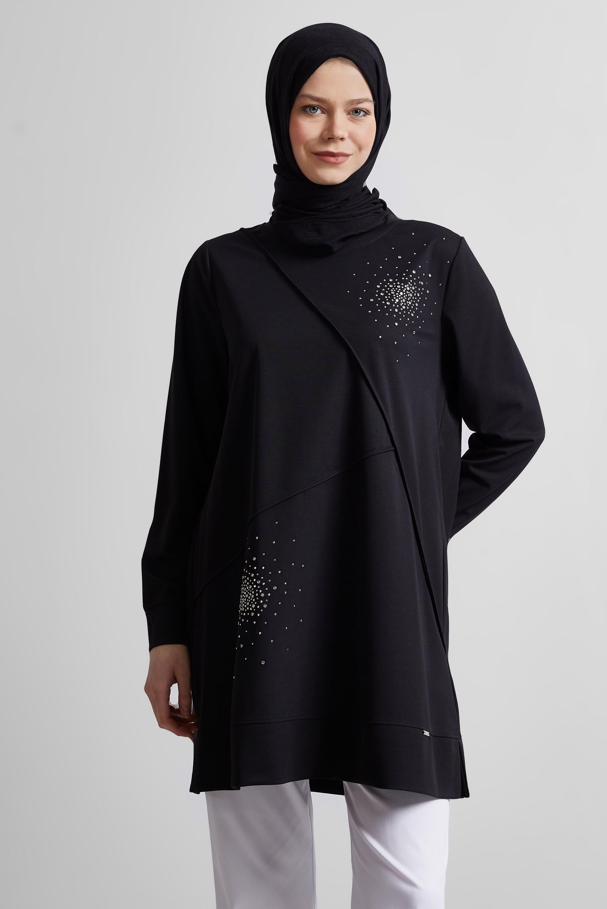 Hijab clothing BLACK TRACKSUIT TUNIC WITH GEM 44764