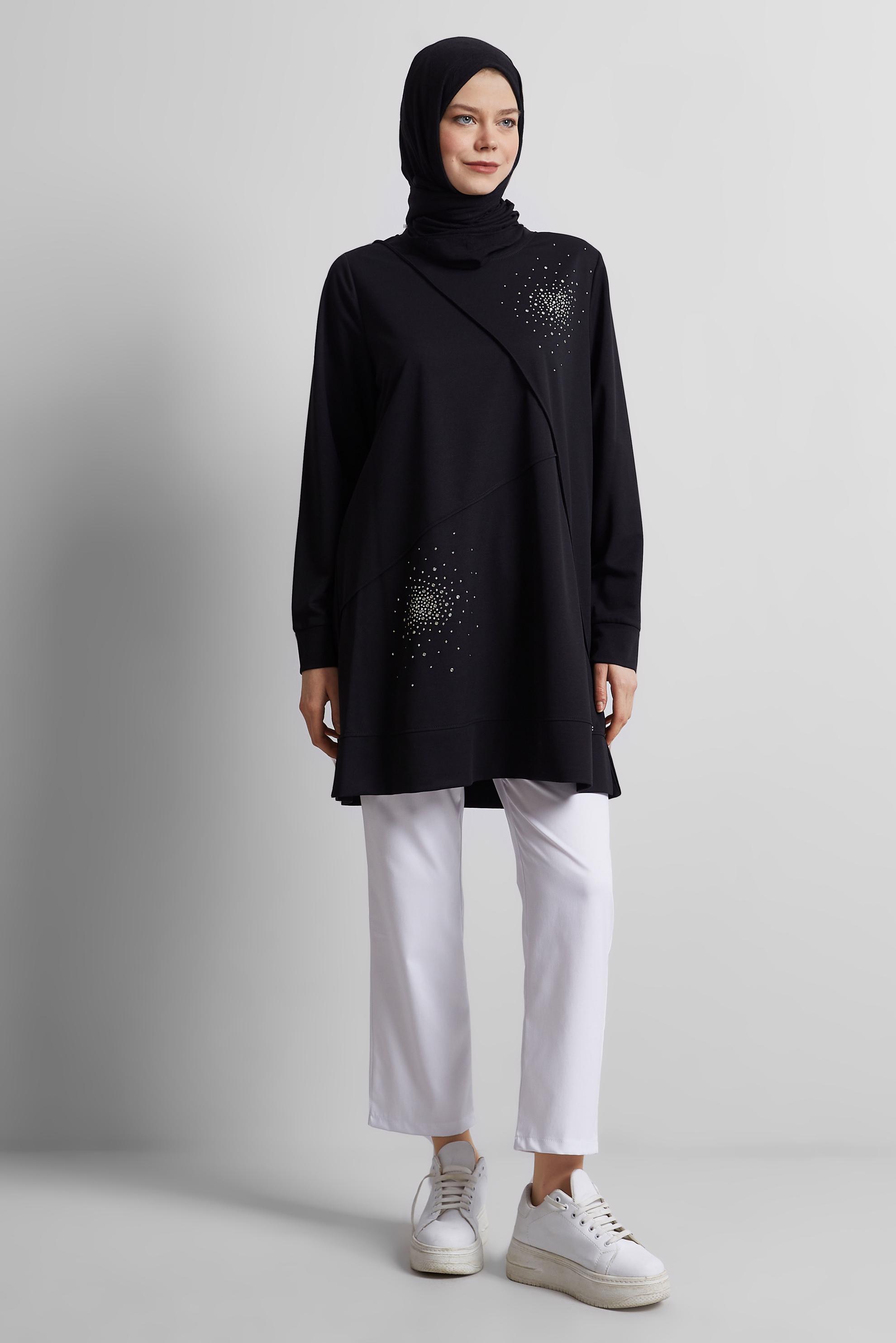 Hijab clothing BLACK TRACKSUIT TUNIC WITH GEM 44764