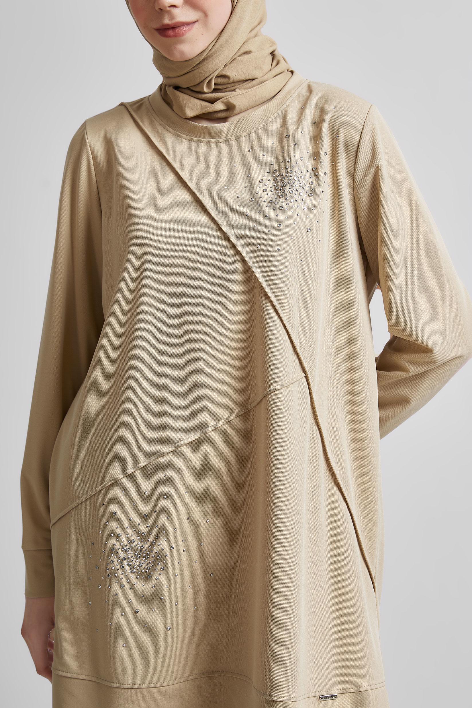 Hijab clothing BEIGE TRACKSUIT TUNIC WITH GEM 44764