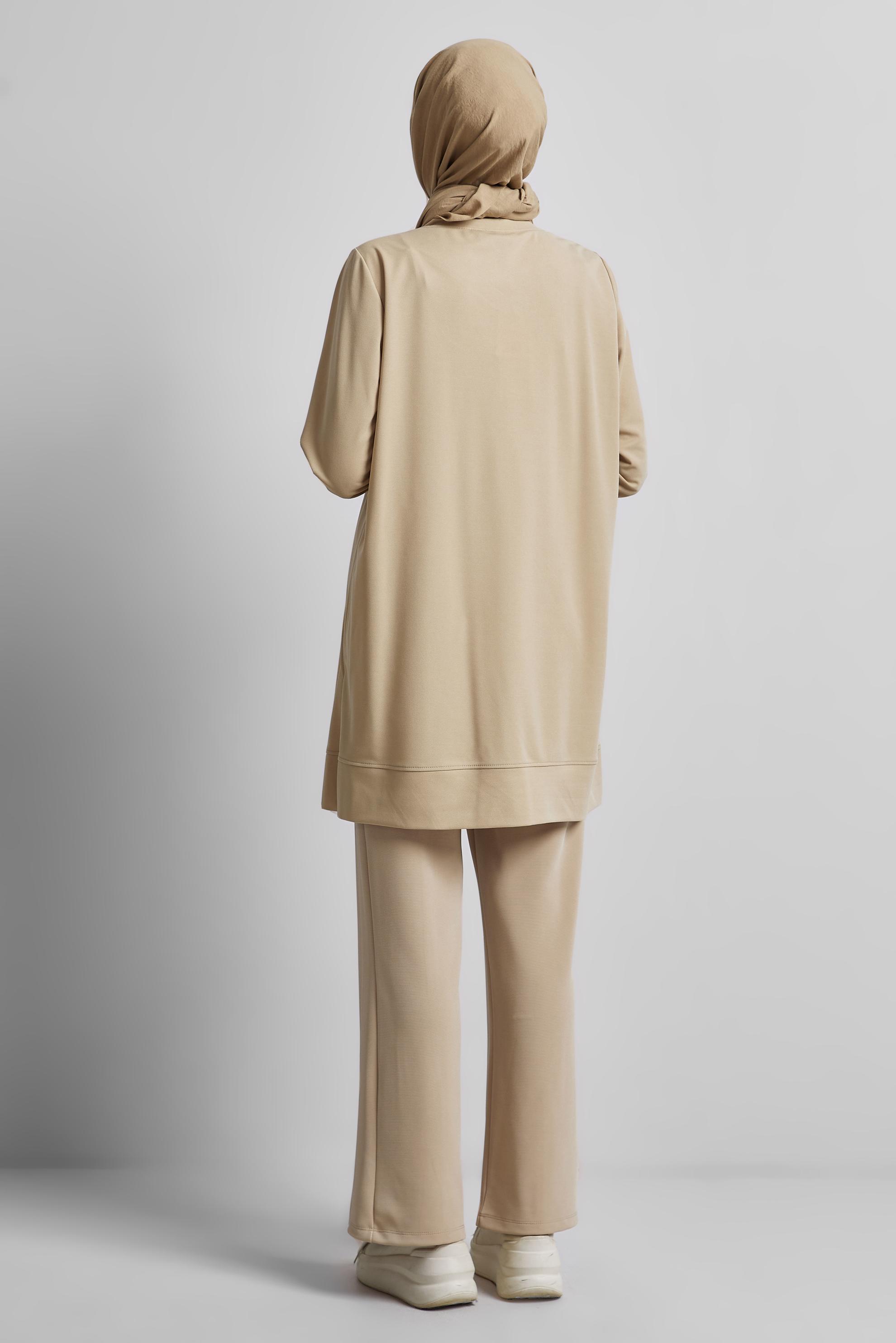 Hijab clothing BEIGE TRACKSUIT TUNIC WITH GEM 44764