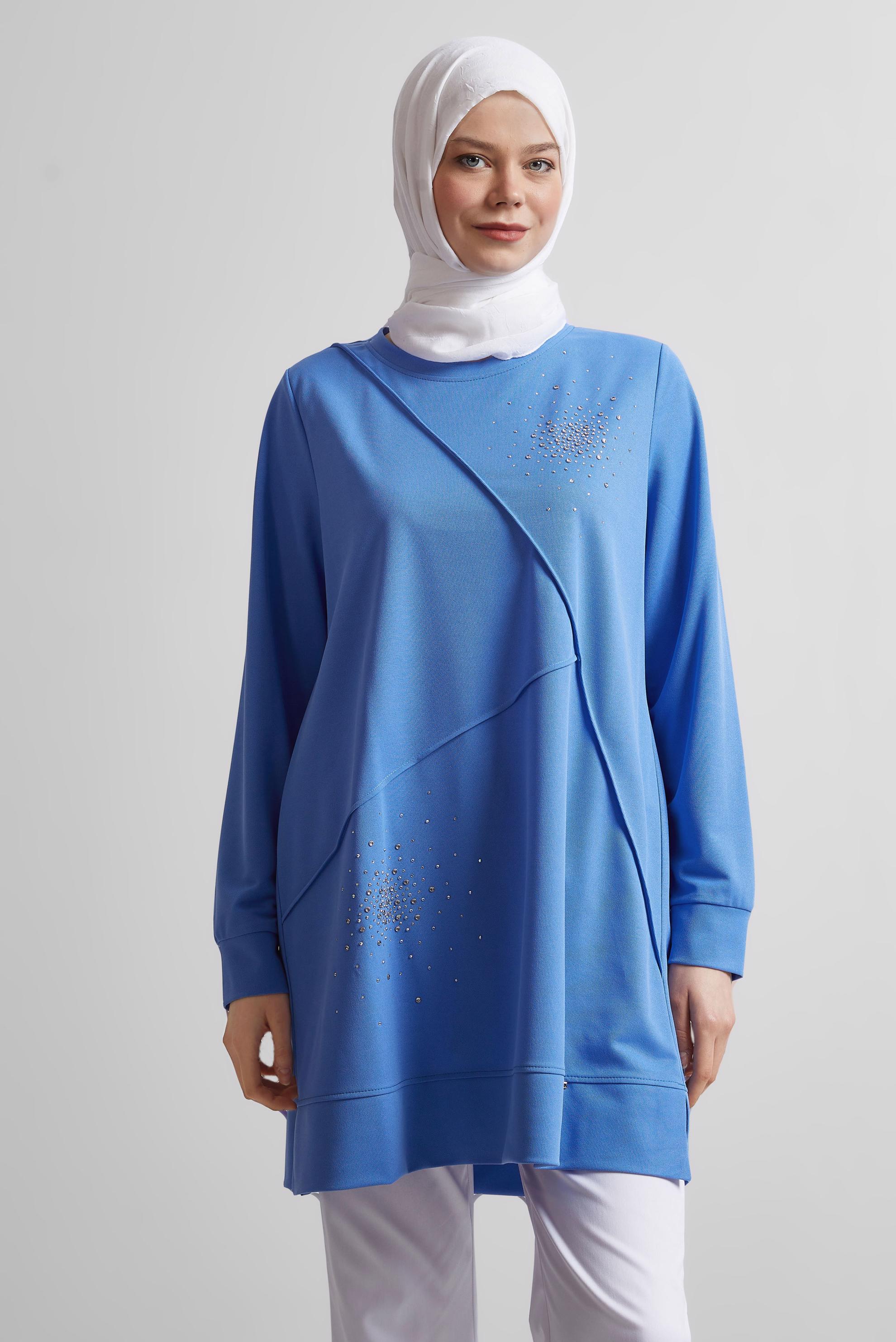 Tesettür giyim MAVİ TAŞLI EŞOFMAN TUNİK 44764