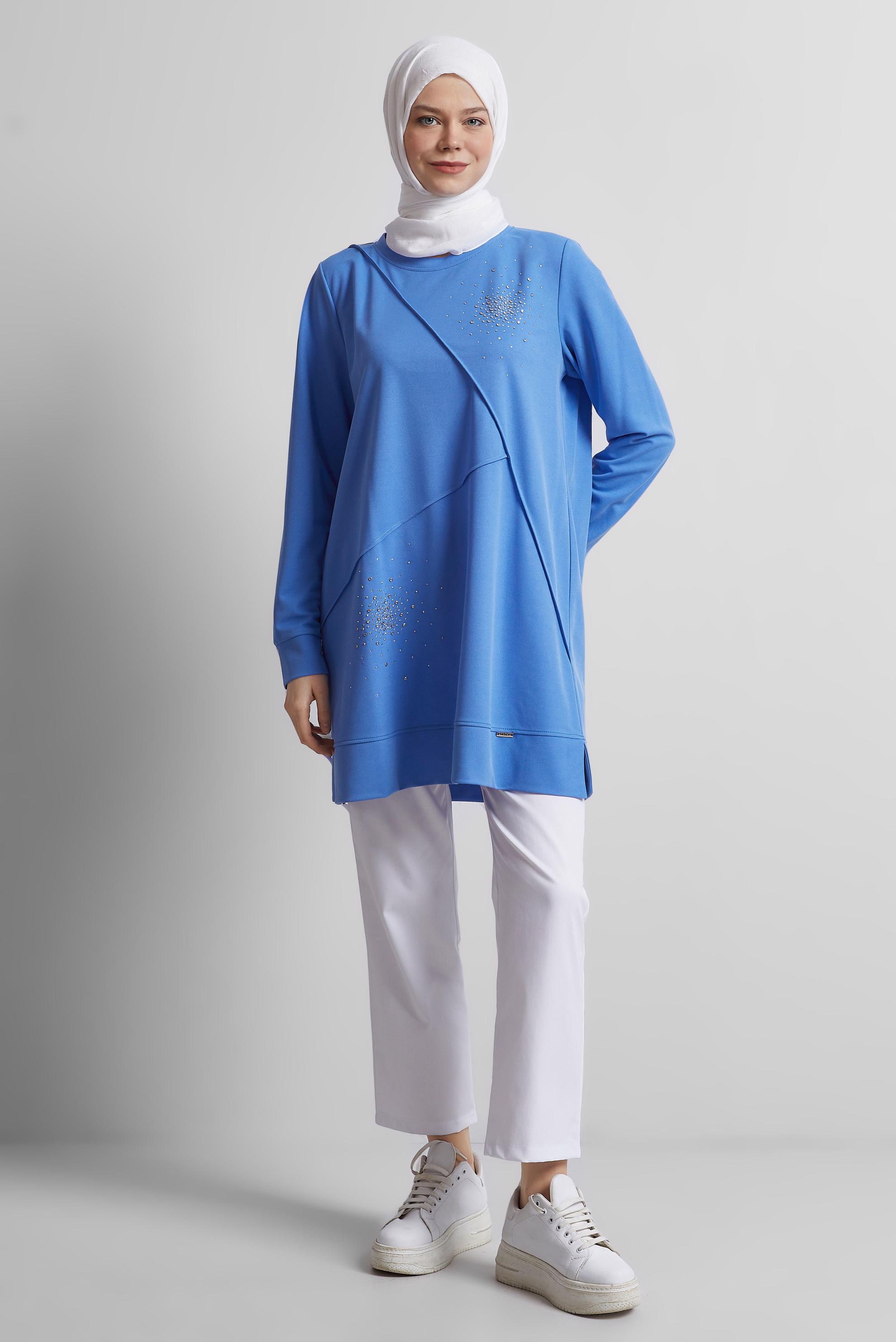 Tesettür giyim MAVİ TAŞLI EŞOFMAN TUNİK 44764