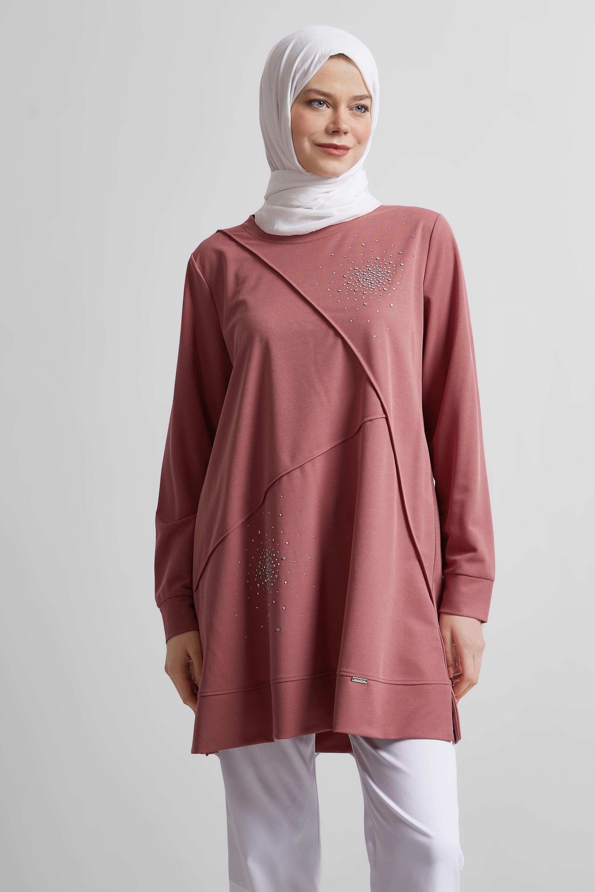 Tesettür giyim PEMBE TAŞLI EŞOFMAN TUNİK 44764