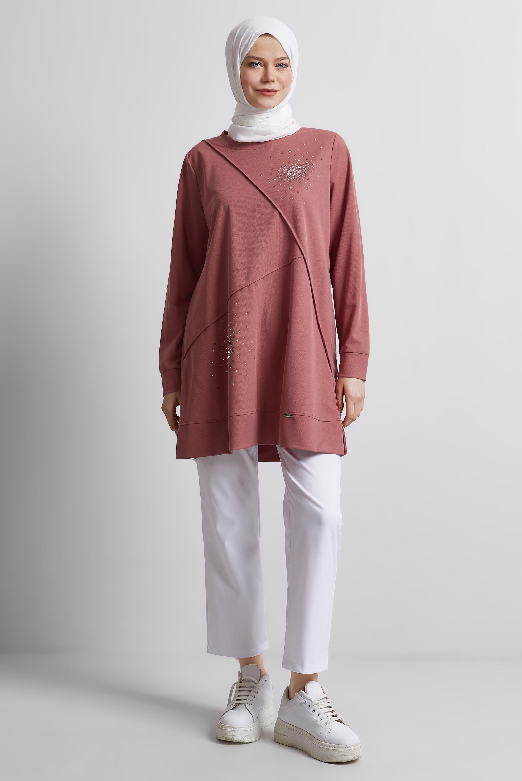 Tesettür giyim PEMBE TAŞLI EŞOFMAN TUNİK 44764