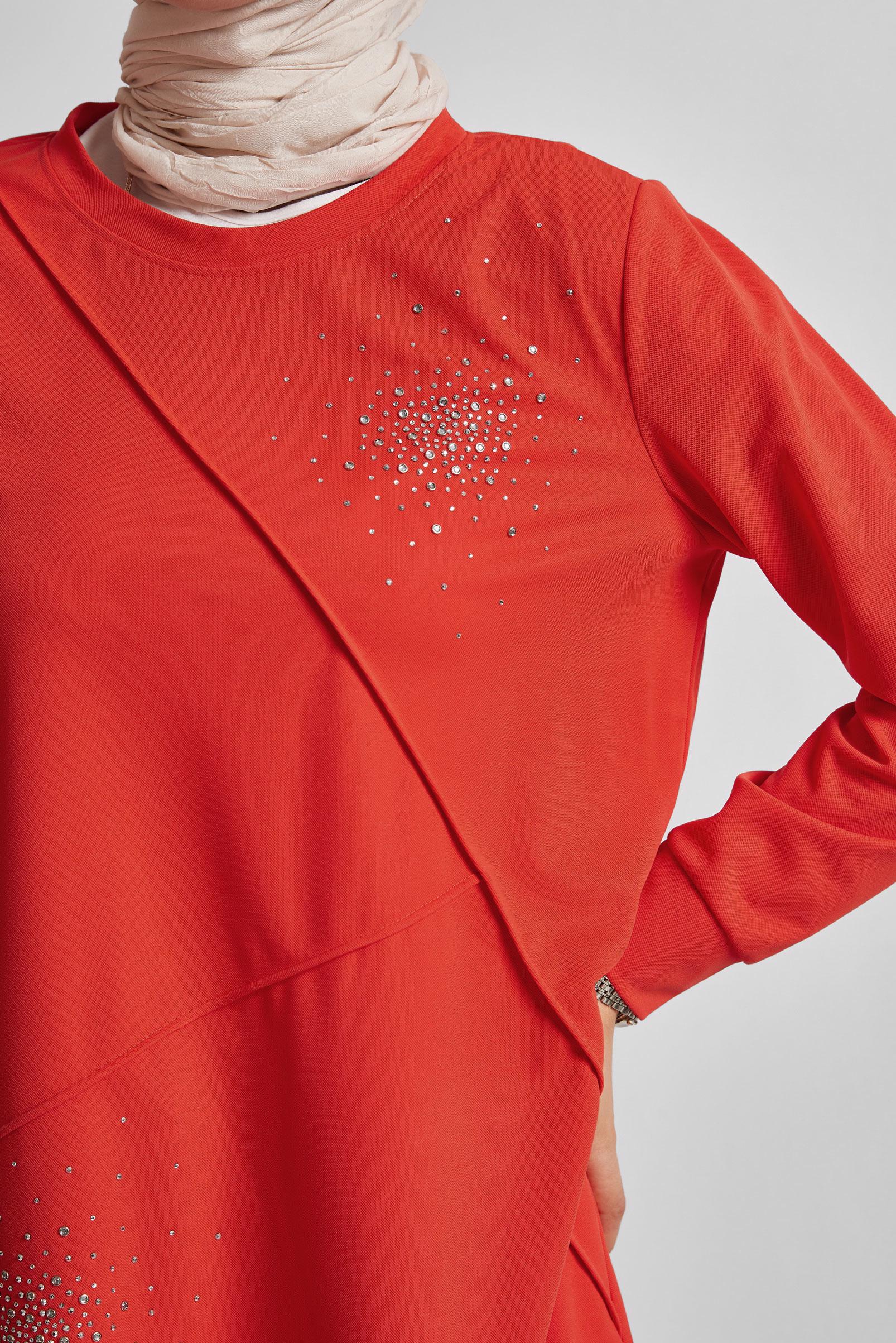 Vêtements hijab ROUGE TUNIQUE DE SURVÊTEMENT AVEC BIJOU 44764