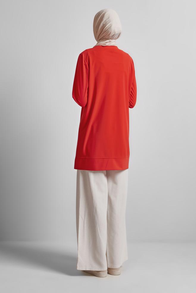 Vêtements hijab ROUGE TUNIQUE DE SURVÊTEMENT AVEC BIJOU 44764 - ALVİNA
