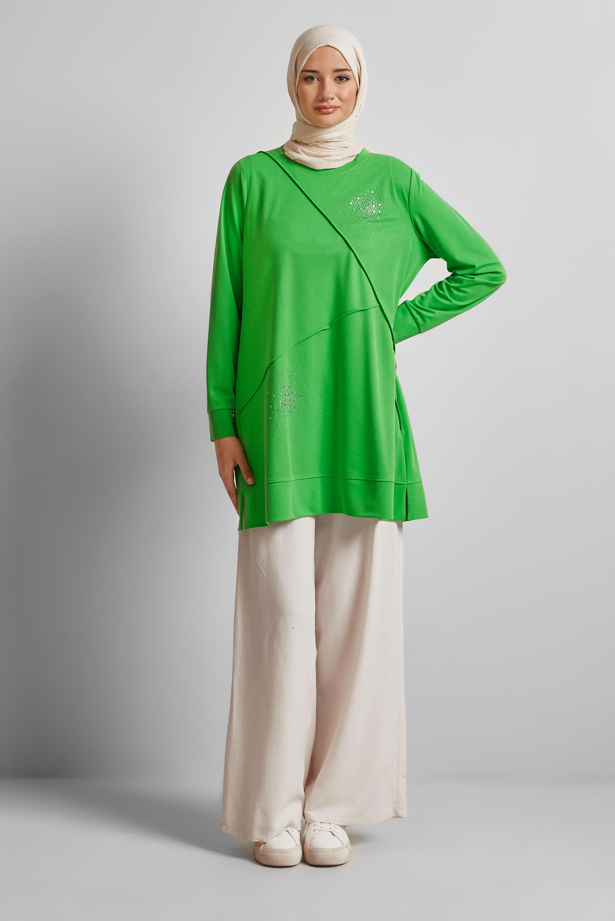 Tesettür giyim YEŞİL TAŞLI EŞOFMAN TUNİK 44764