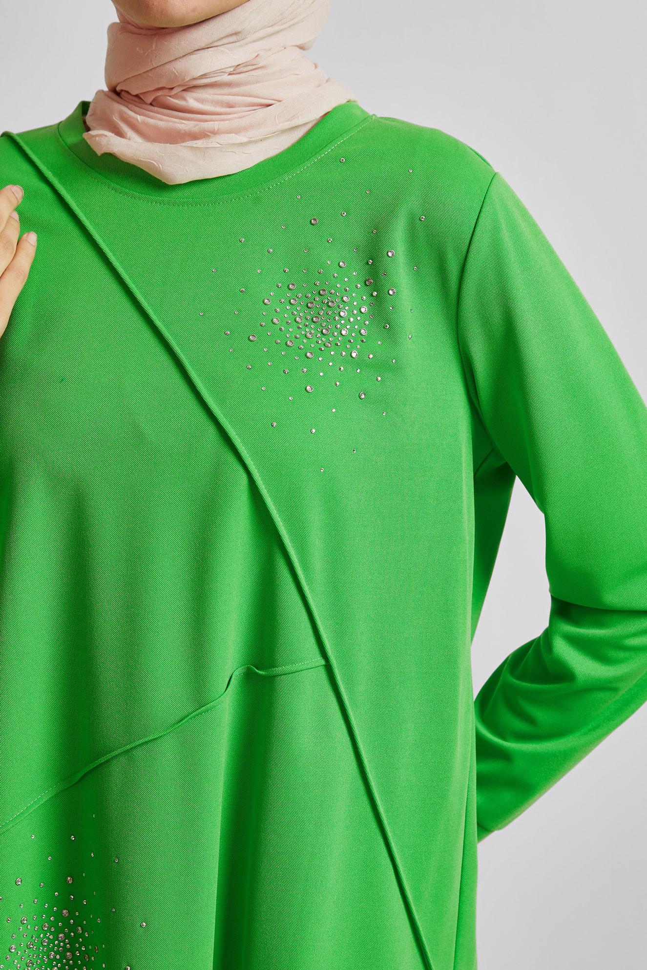 Tesettür giyim YEŞİL TAŞLI EŞOFMAN TUNİK 44764