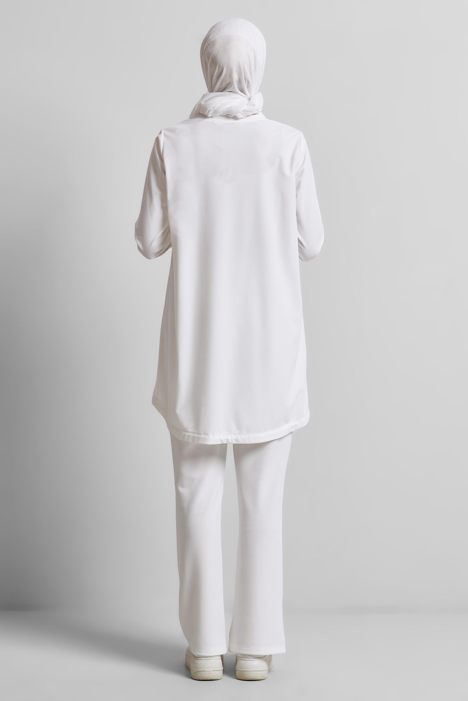 Tesettür giyim BEYAZ BASKILI EŞOFMAN TUNİK 44765