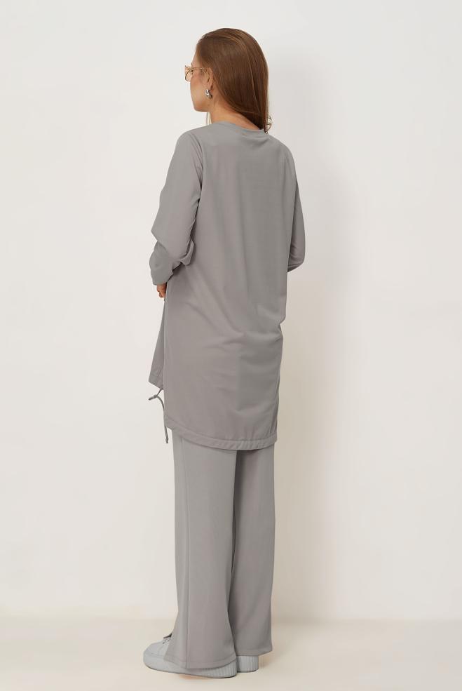 Vêtements hijab GRIS TUNIQUE DE SURVÊTEMENT IMPRIMÉE 44765 - ALVİNA