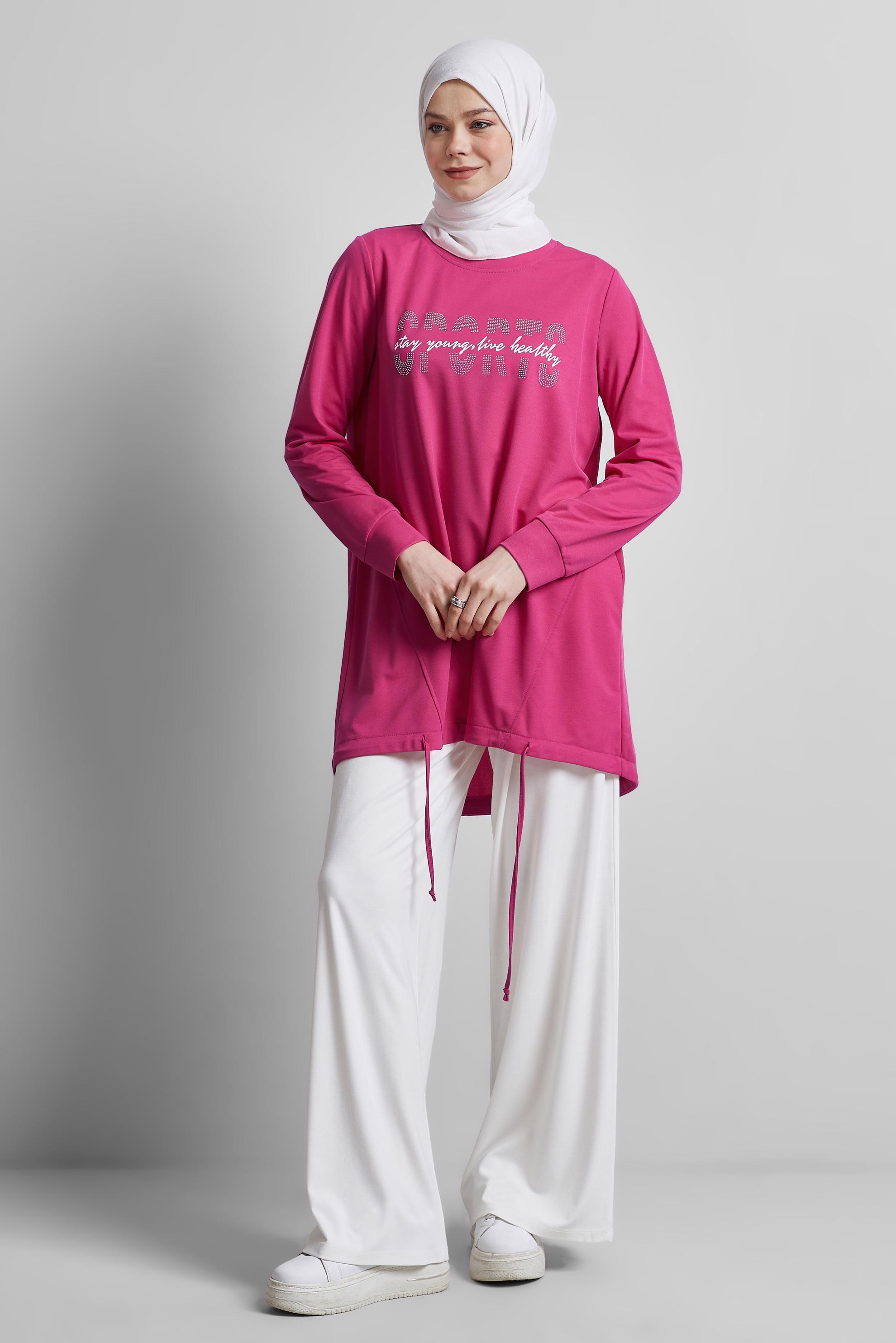 Tesettür giyim FUŞYA BASKILI EŞOFMAN TUNİK 44765