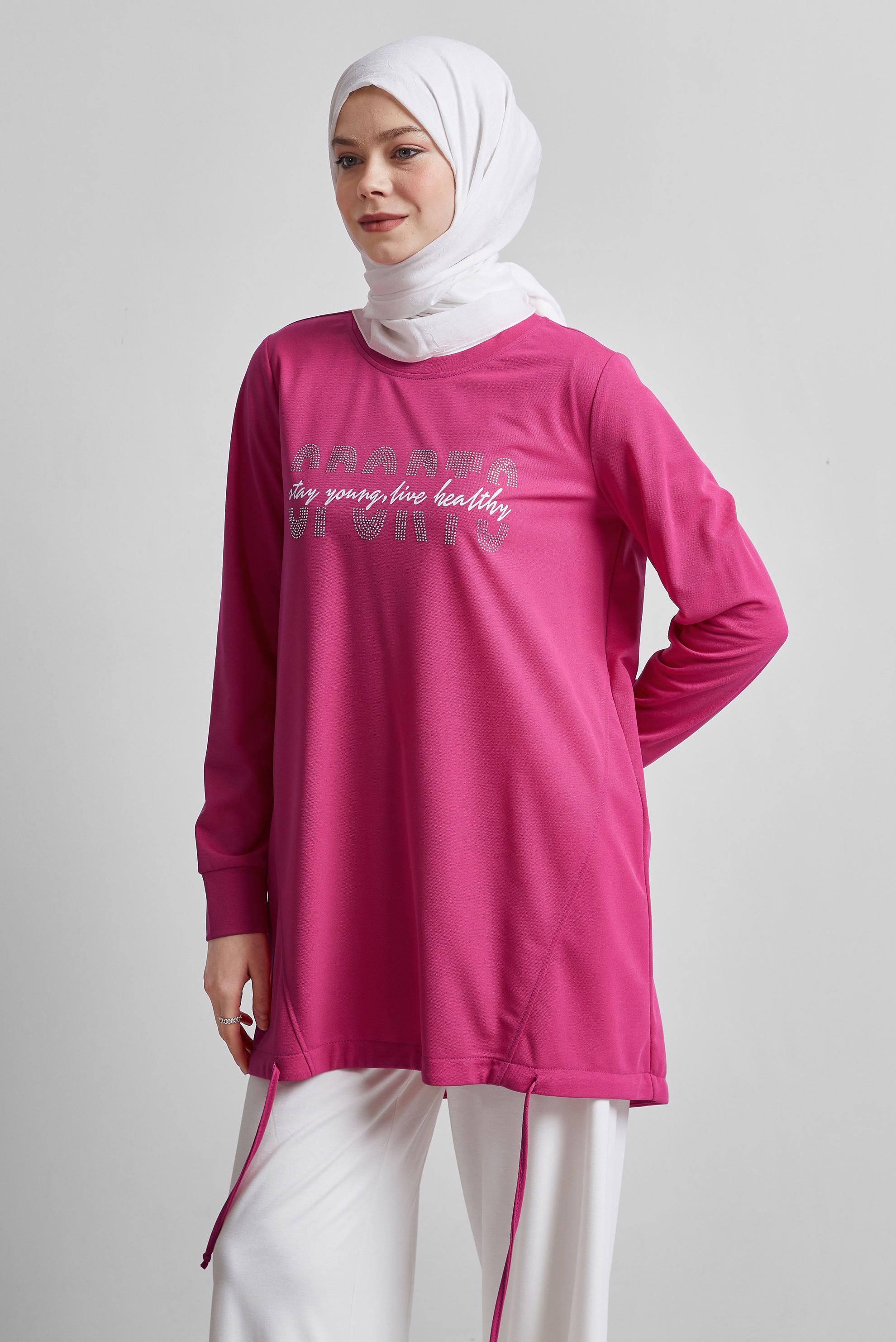 Tesettür giyim FUŞYA BASKILI EŞOFMAN TUNİK 44765