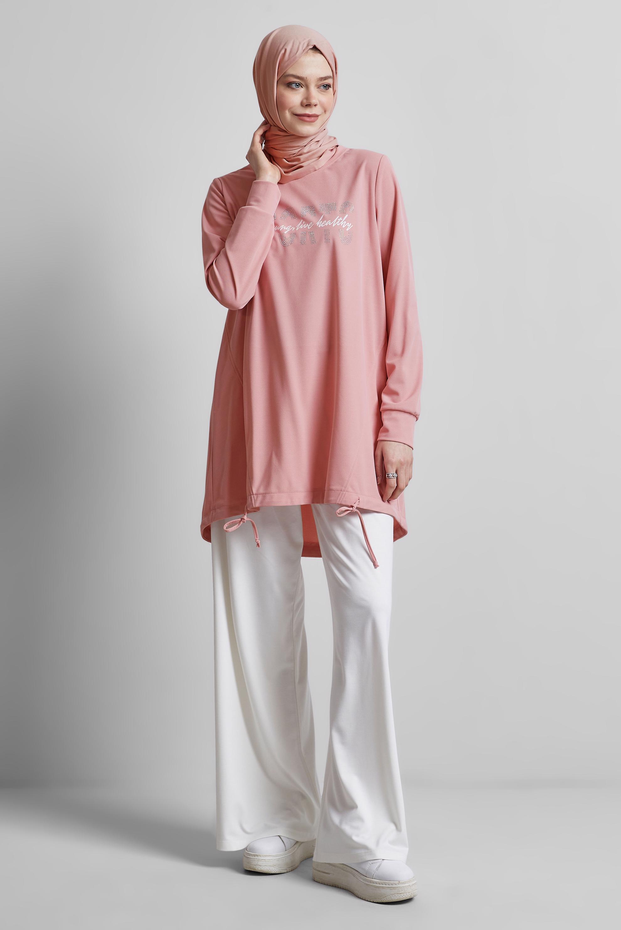 Tesettür giyim PUDRA BASKILI EŞOFMAN TUNİK 44765