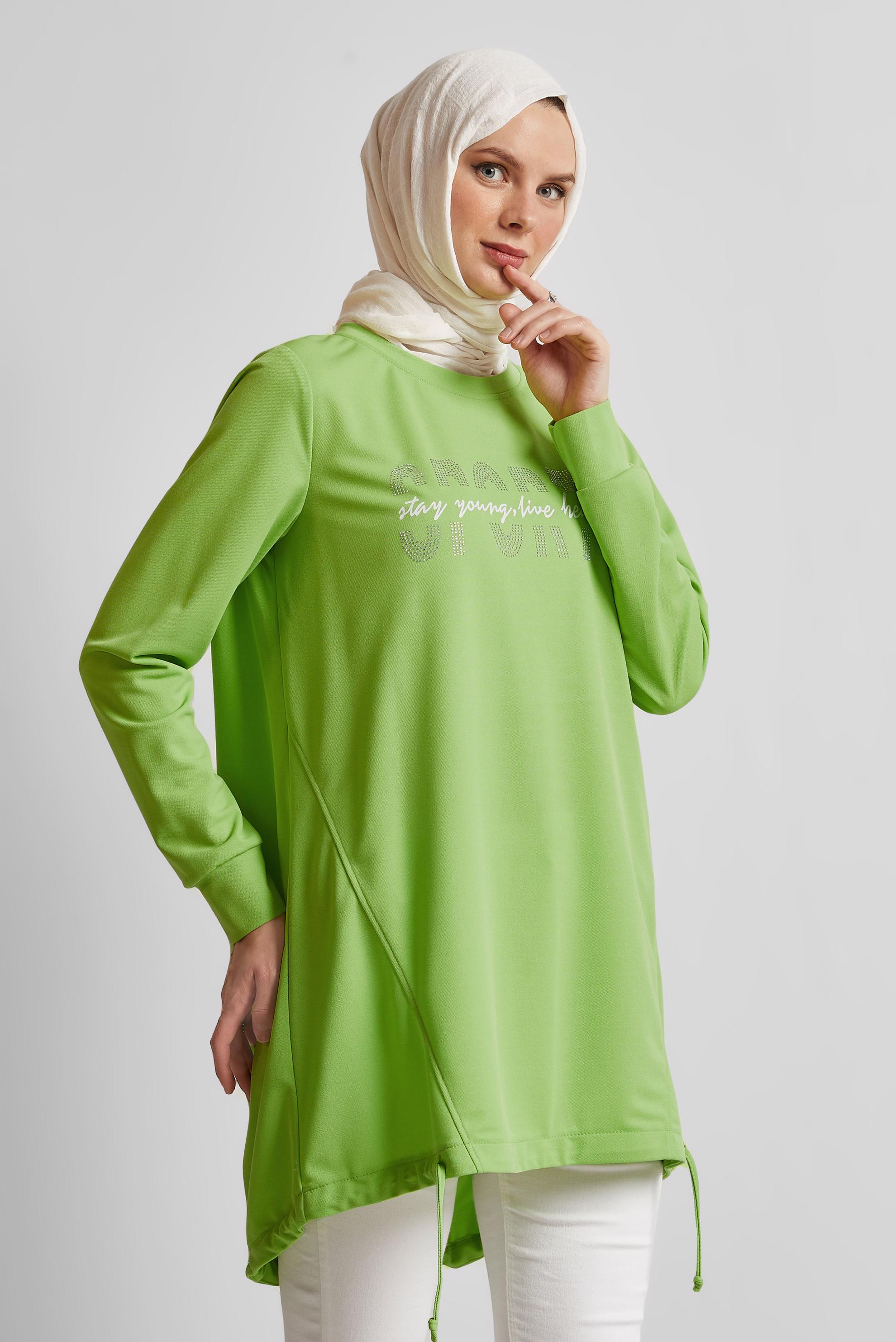 Vêtements hijab VERT TUNIQUE DE SURVÊTEMENT IMPRIMÉE 44765