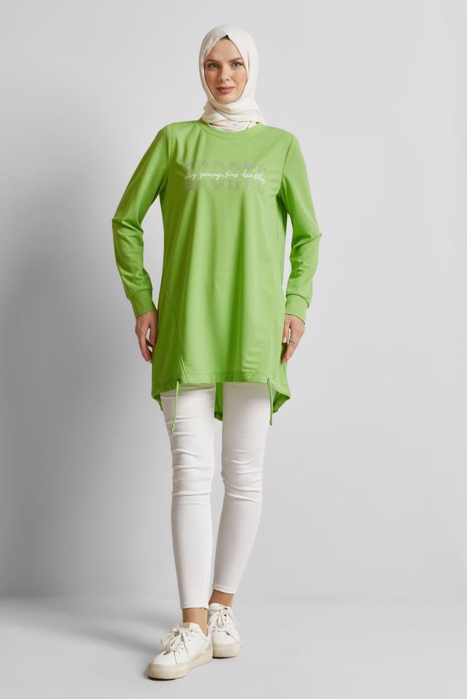 Vêtements hijab VERT TUNIQUE DE SURVÊTEMENT IMPRIMÉE 44765 - ALVİNA