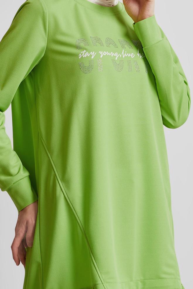 Vêtements hijab VERT TUNIQUE DE SURVÊTEMENT IMPRIMÉE 44765 - ALVİNA