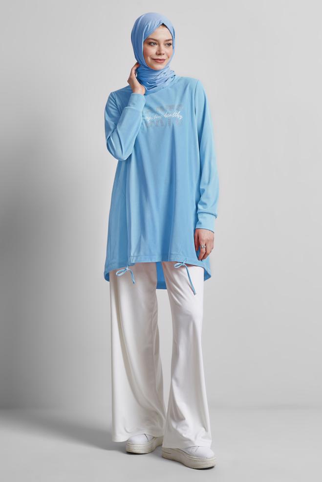 Vêtements hijab BEIGE TUNIQUE DE SURVÊTEMENT IMPRIMÉE 44765 - ALVİNA