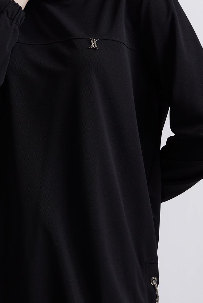 Hijab-Kleidung SCHWARZ TRAININGSANZUG-TUNIKA MIT BINDEDETAIL 44767 - ALVİNA