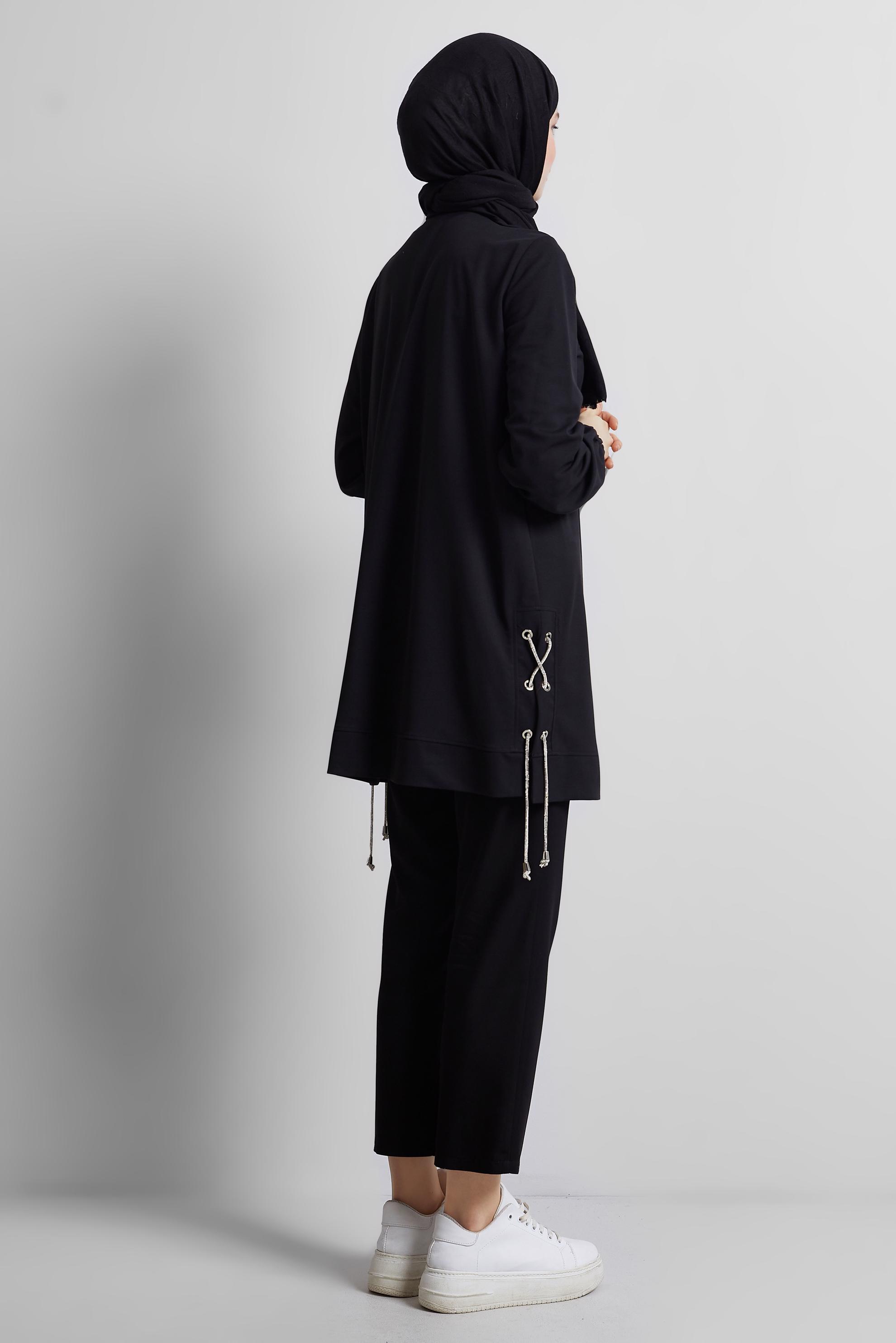 Tesettür giyim SİYAH BAĞCIKLI EŞOFMAN TUNİK 44767
