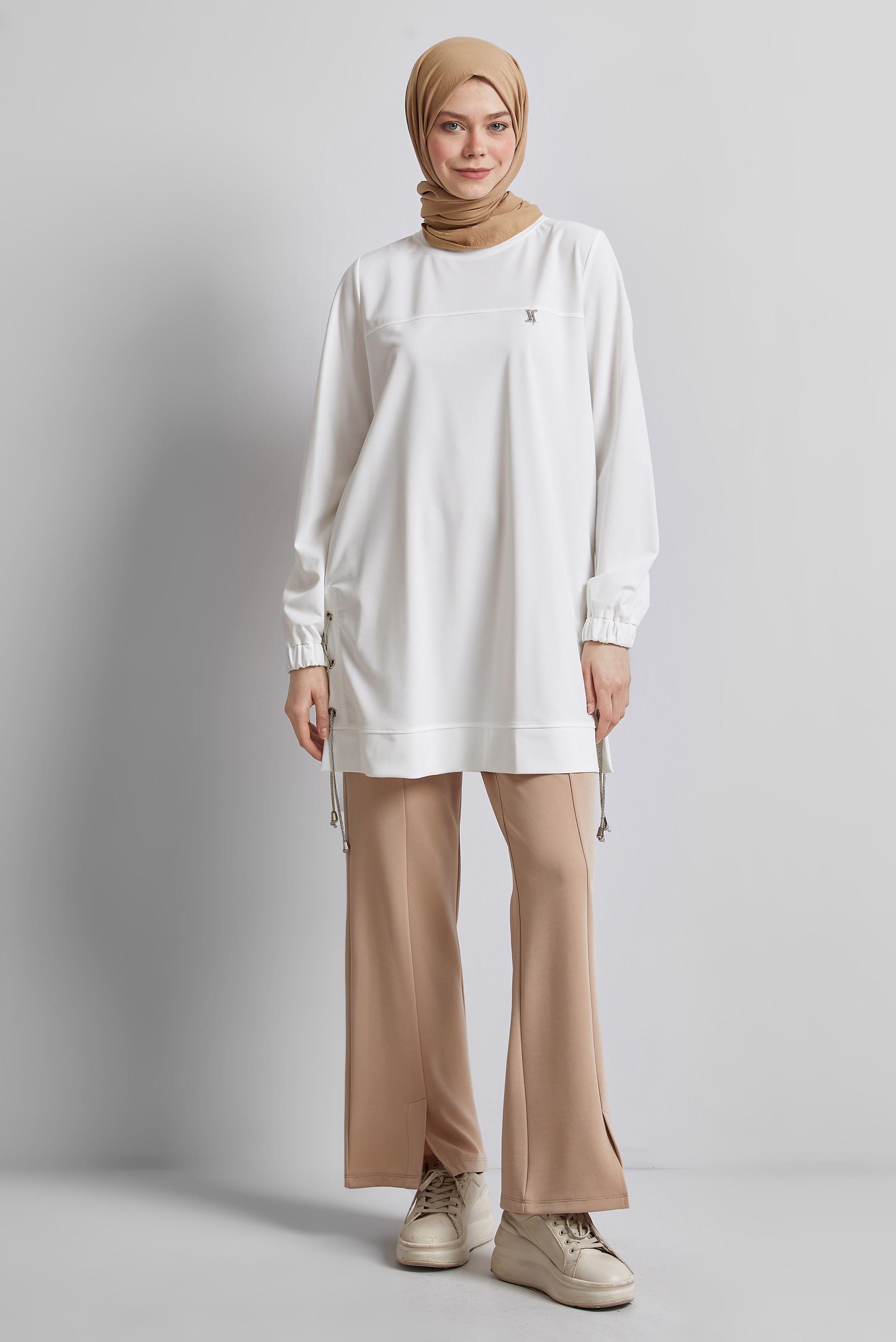 Tesettür giyim BEYAZ BAĞCIKLI EŞOFMAN TUNİK 44767