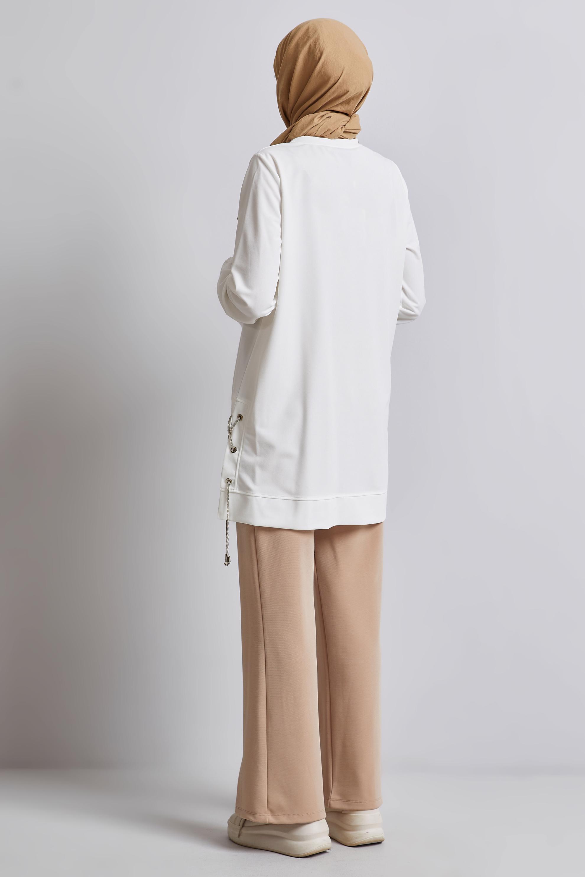 Tesettür giyim BEYAZ BAĞCIKLI EŞOFMAN TUNİK 44767