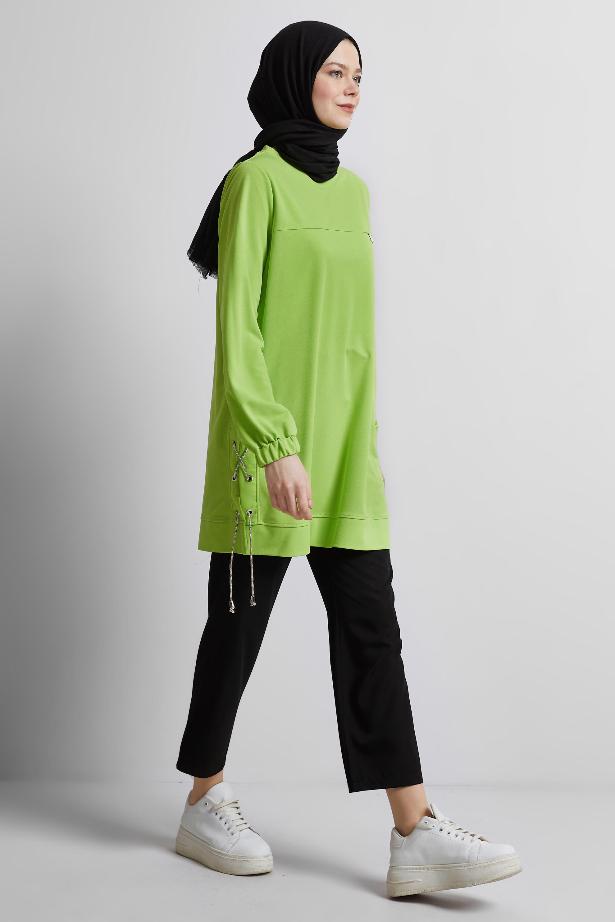 Tesettür giyim YEŞİL BAĞCIKLI EŞOFMAN TUNİK 44767