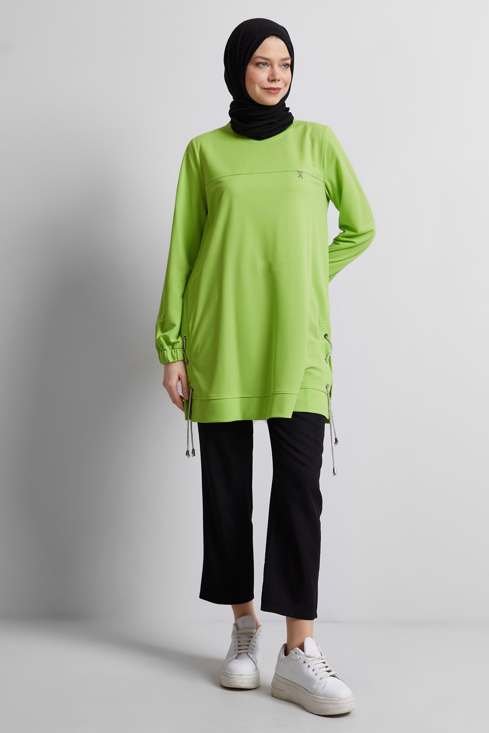 Tesettür giyim YEŞİL BAĞCIKLI EŞOFMAN TUNİK 44767