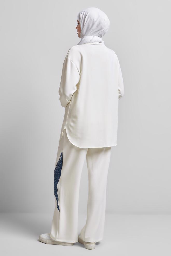 Vêtements hijab BLANC ENSEMBLE SURVÊTEMENT AVEC PANTALON 45336 - ALVİNA