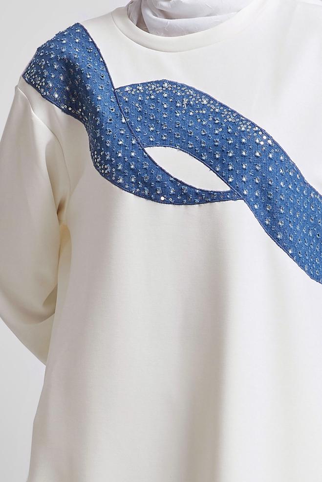 Vêtements hijab BLANC ENSEMBLE SURVÊTEMENT AVEC PANTALON 45336 - ALVİNA