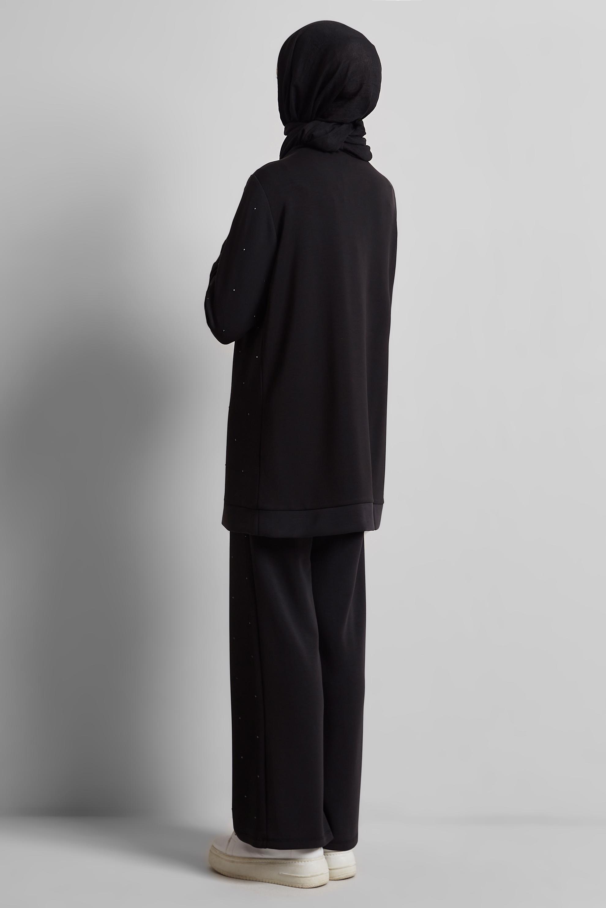 Tesettür giyim SİYAH PANTOLONLU TAŞLI EŞOFMAN TAKIM 45381