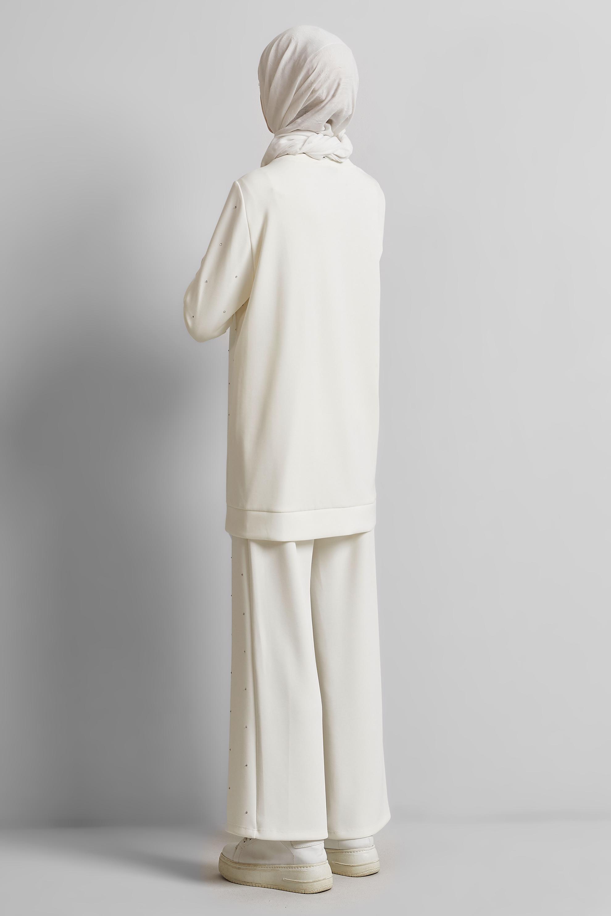 Tesettür giyim BEYAZ PANTOLONLU TAŞLI EŞOFMAN TAKIM 45381