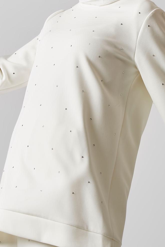 Tesettür giyim BEYAZ PANTOLONLU TAŞLI EŞOFMAN TAKIM 45381 - ALVİNA