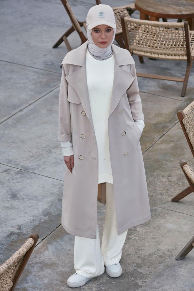Tesettür giyim BEYAZ PANTOLONLU TAŞLI EŞOFMAN TAKIM 45381 - ALVİNA