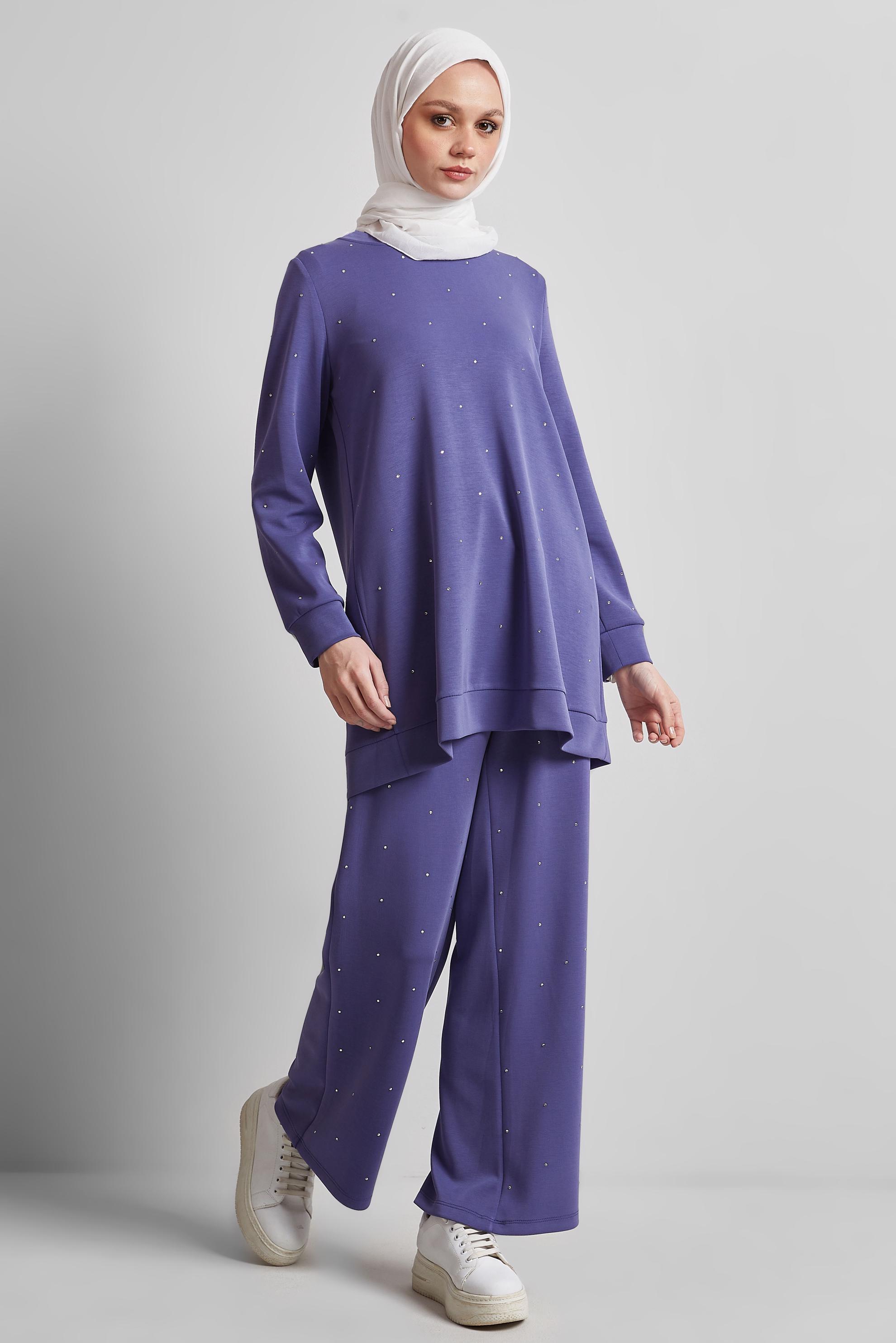 Tesettür giyim MOR PANTOLONLU TAŞLI EŞOFMAN TAKIM 45381