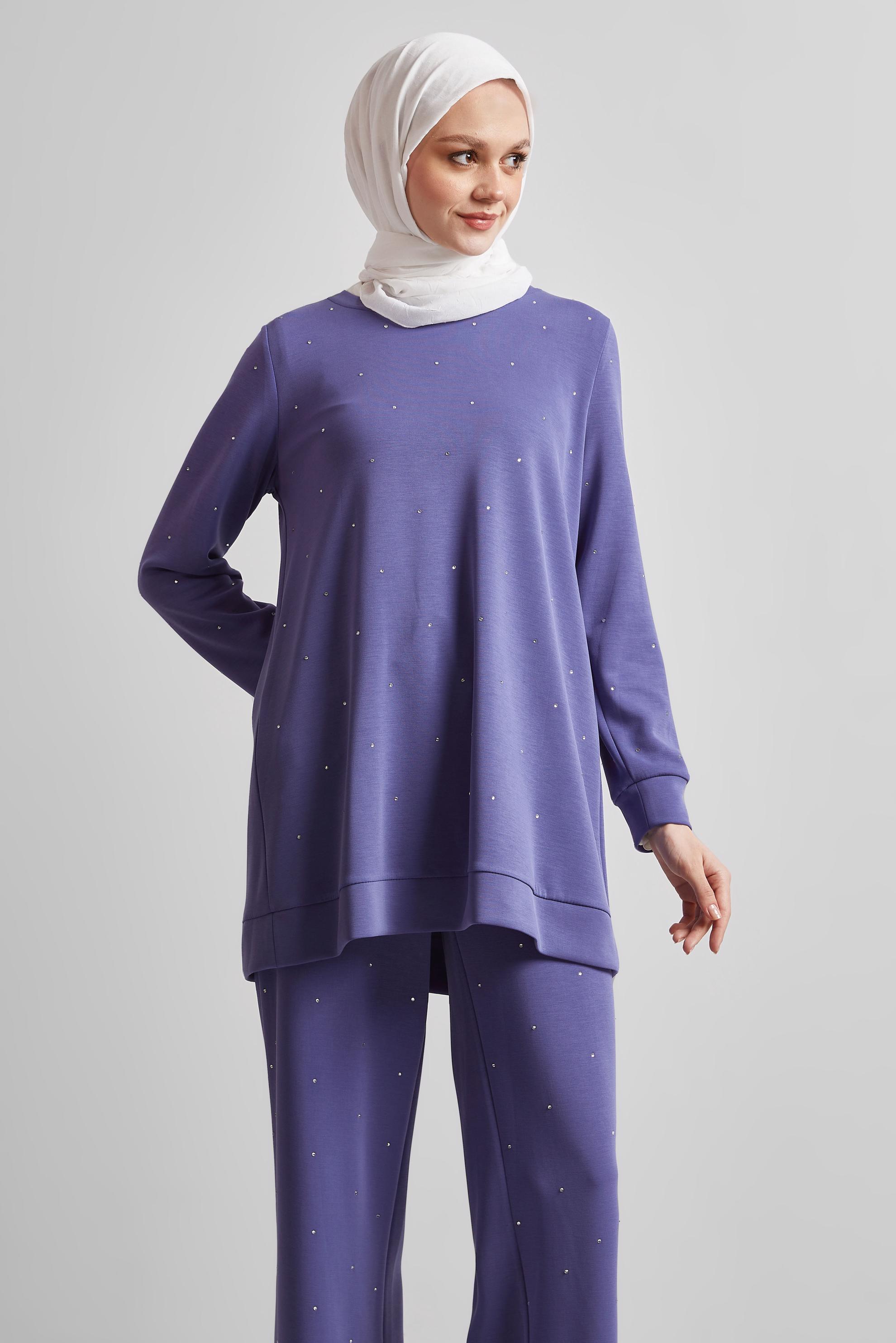 Tesettür giyim MOR PANTOLONLU TAŞLI EŞOFMAN TAKIM 45381