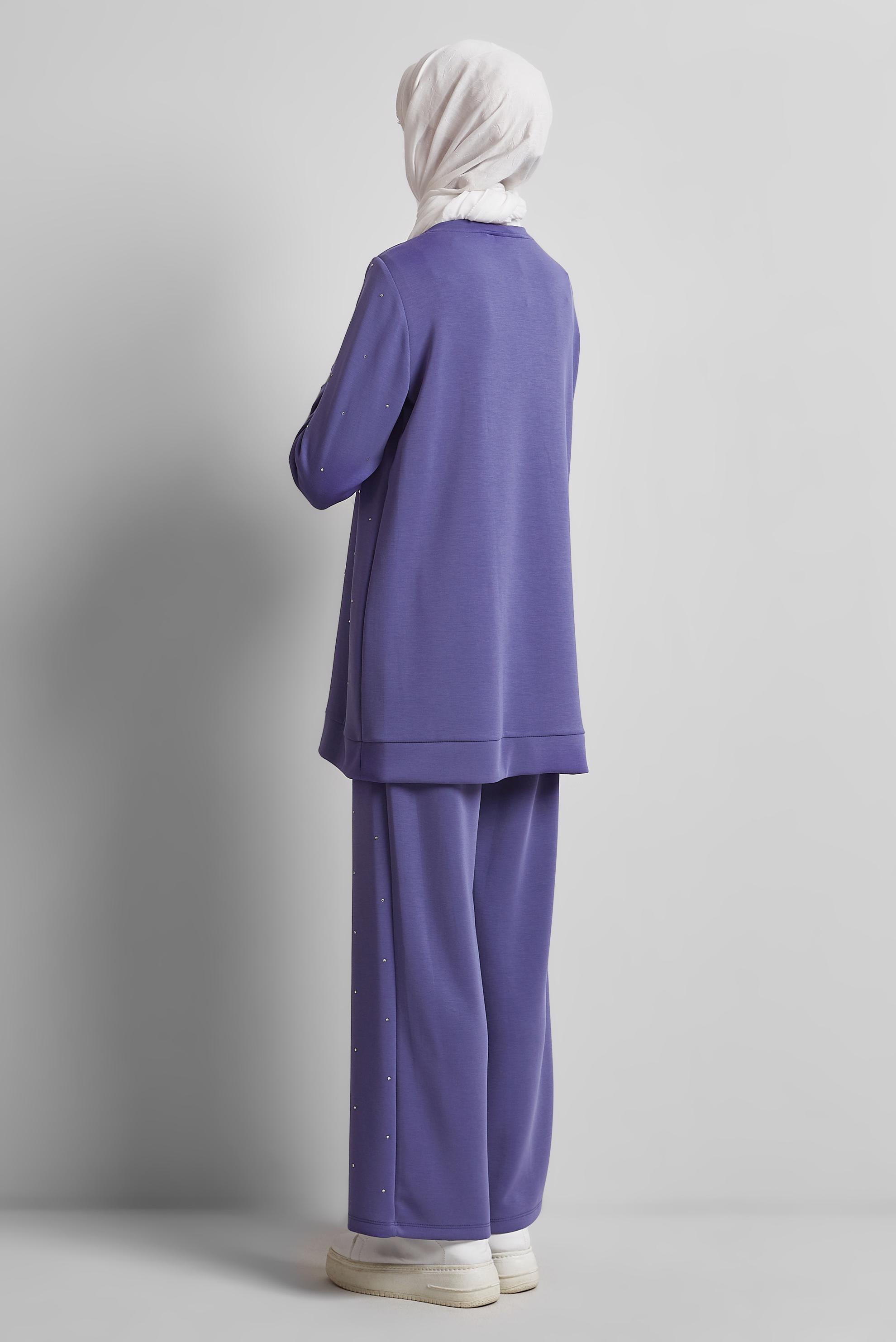 Tesettür giyim MOR PANTOLONLU TAŞLI EŞOFMAN TAKIM 45381