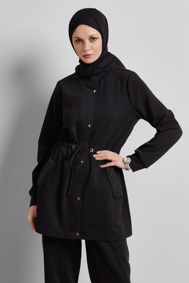 Hijab-Kleidung SCHWARZ TRAININGSANZUG-SET MIT HOSE 45386 - ALVİNA