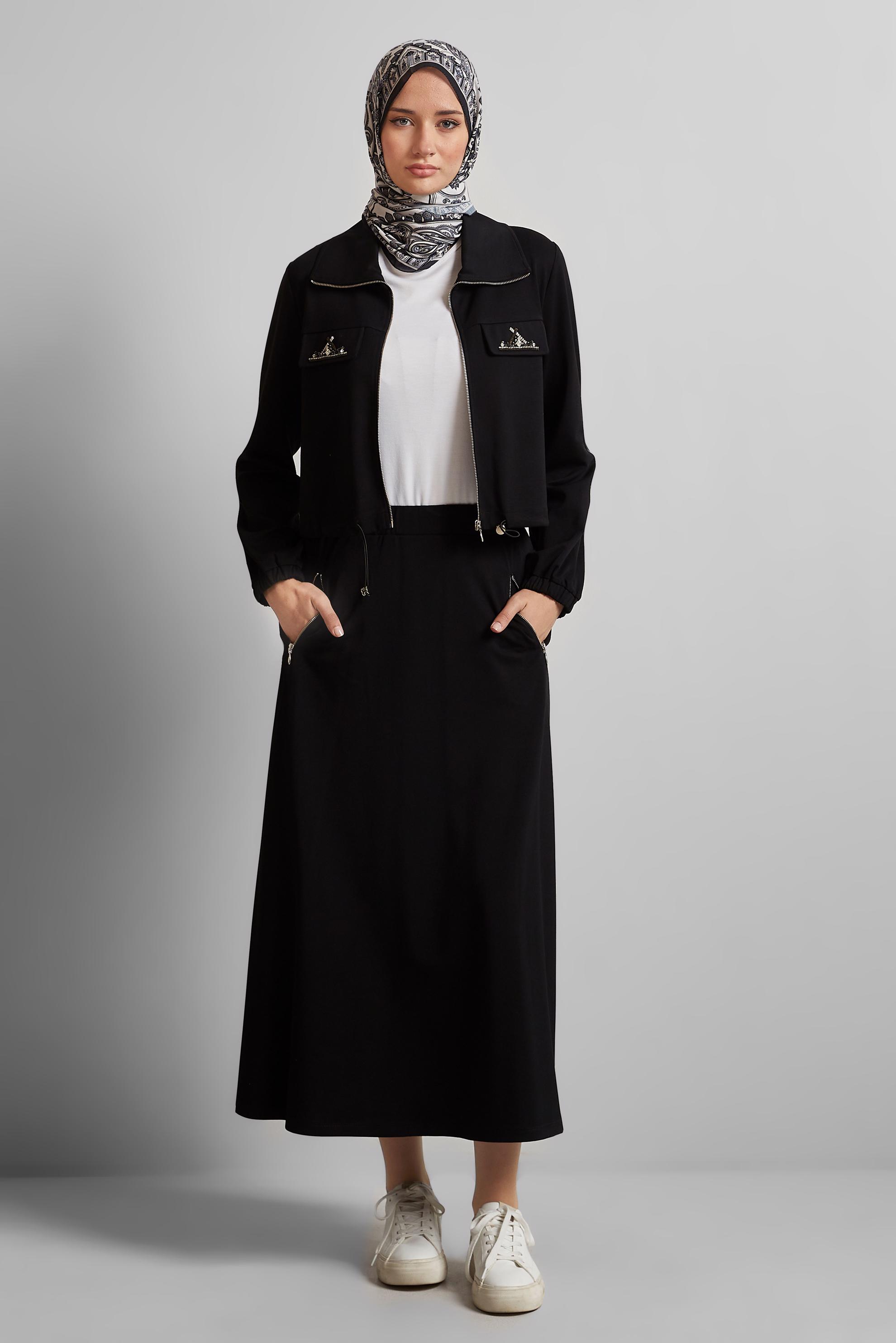 Vêtements hijab NOIR COMBINAISON JUPE AVEC GEMME 45387