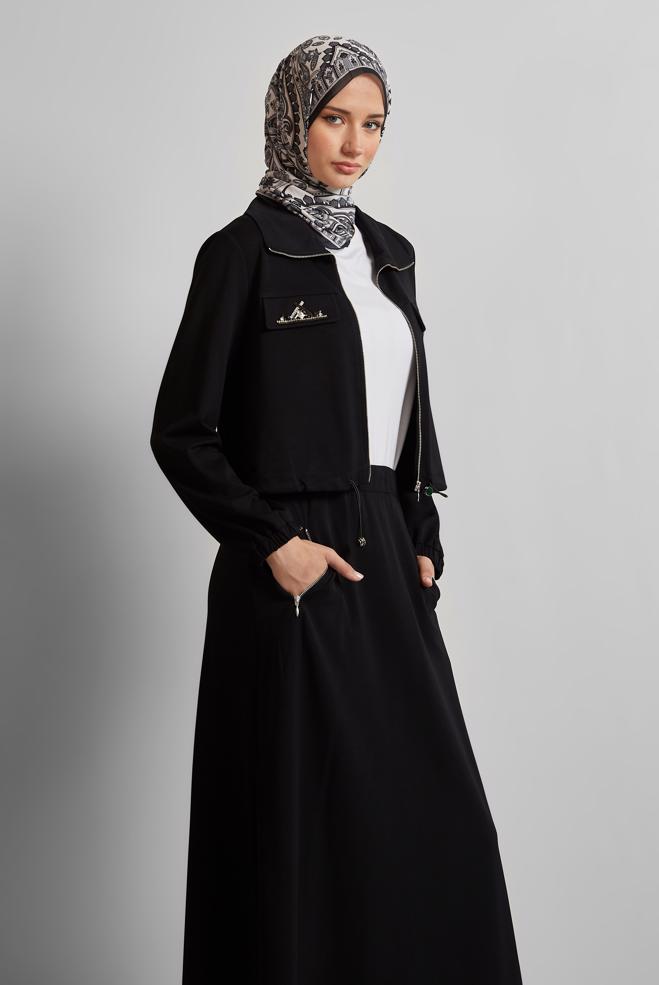 Vêtements hijab NOIR COMBINAISON JUPE AVEC GEMME 45387 - ALVİNA