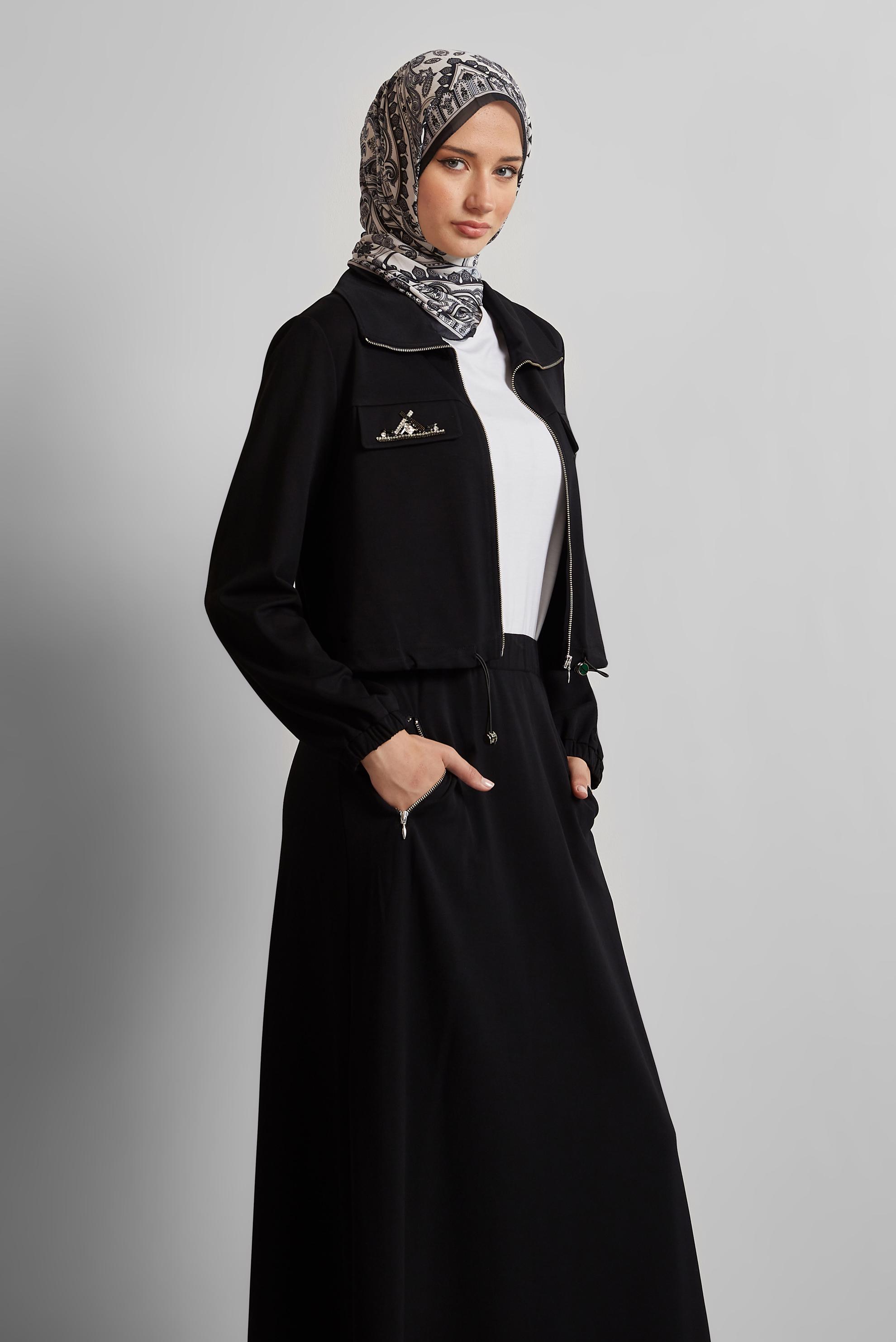 Vêtements hijab NOIR COMBINAISON JUPE AVEC GEMME 45387