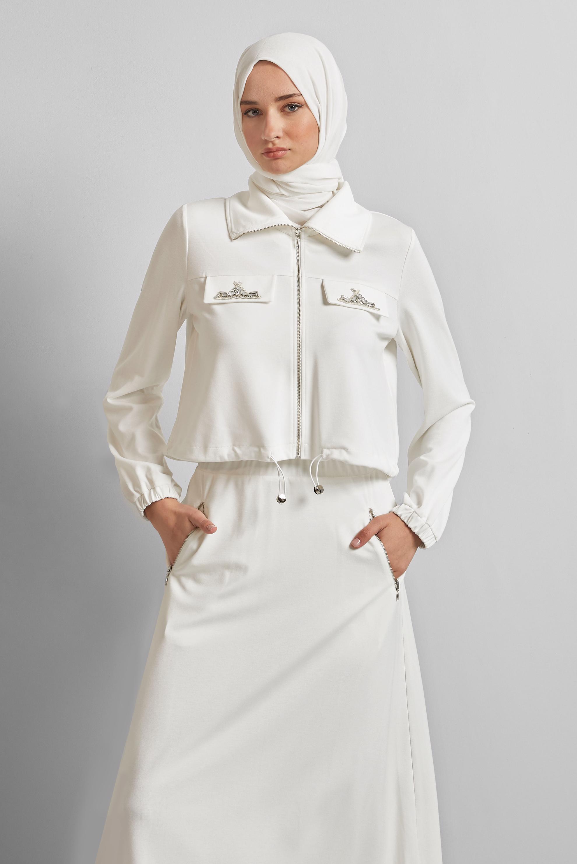 Vêtements hijab BLANC COMBINAISON JUPE AVEC GEMME 45387