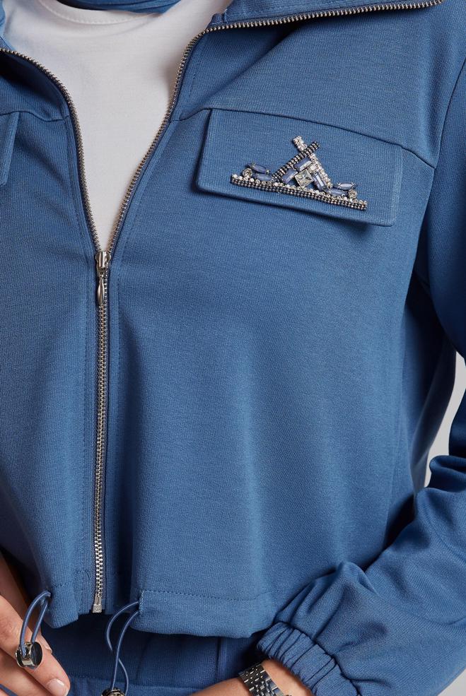 Hijab-Kleidung NAVY BLAU ROCKANZUG MIT SCHMUCKSTEIN 45387 - ALVİNA