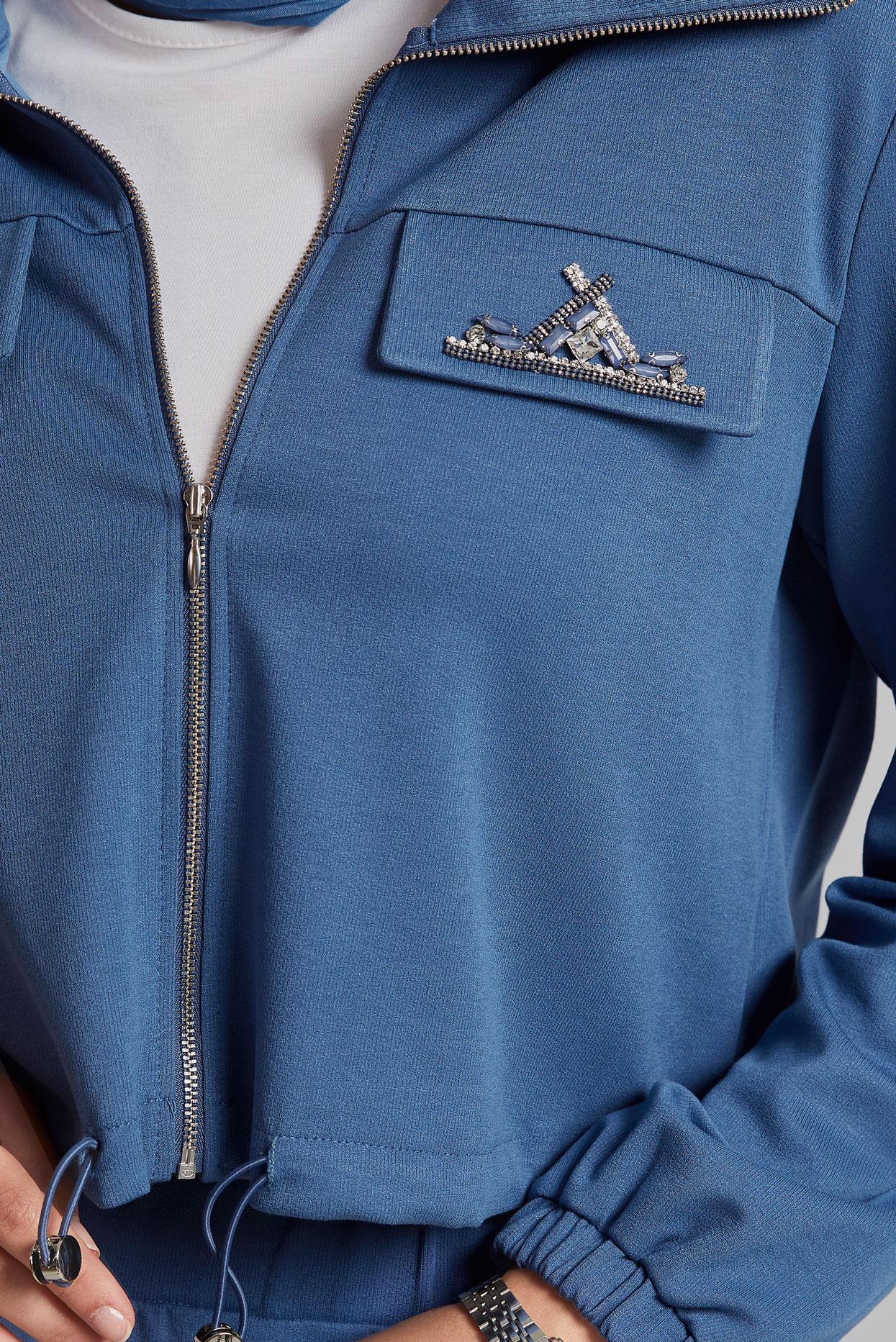 Tesettür giyim LACİVERT TAŞ DETAYLI ETEKLİ EŞOFMAN TAKIM 45387