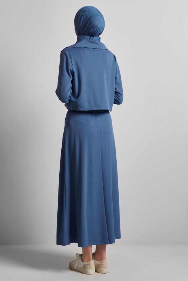 Hijab-Kleidung NAVY BLAU ROCKANZUG MIT SCHMUCKSTEIN 45387 - ALVİNA