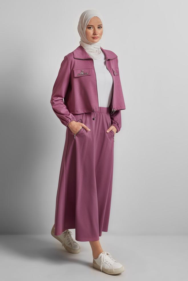 Vêtements hijab ROSE COMBINAISON JUPE AVEC GEMME 45387 - ALVİNA