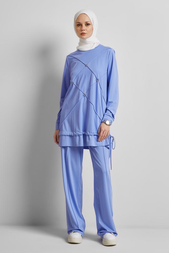 Hijab-Kleidung BLAU TRAININGSANZUG-SET MIT HOSE 45388 - ALVİNA
